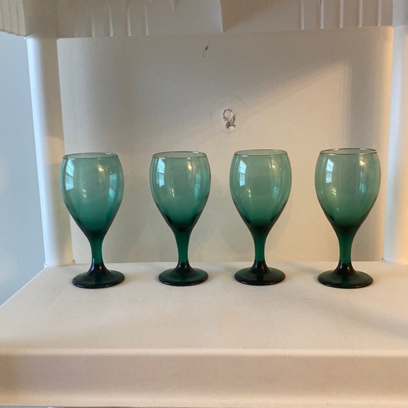Libbey Dining 4 Vintage Arbys Libby Emerald Green Goblets Wine